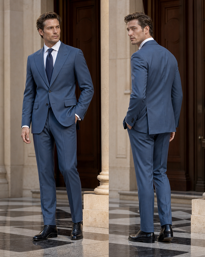 Slate Blue Cotton Summer Suit - Custom Made to Measure side back view