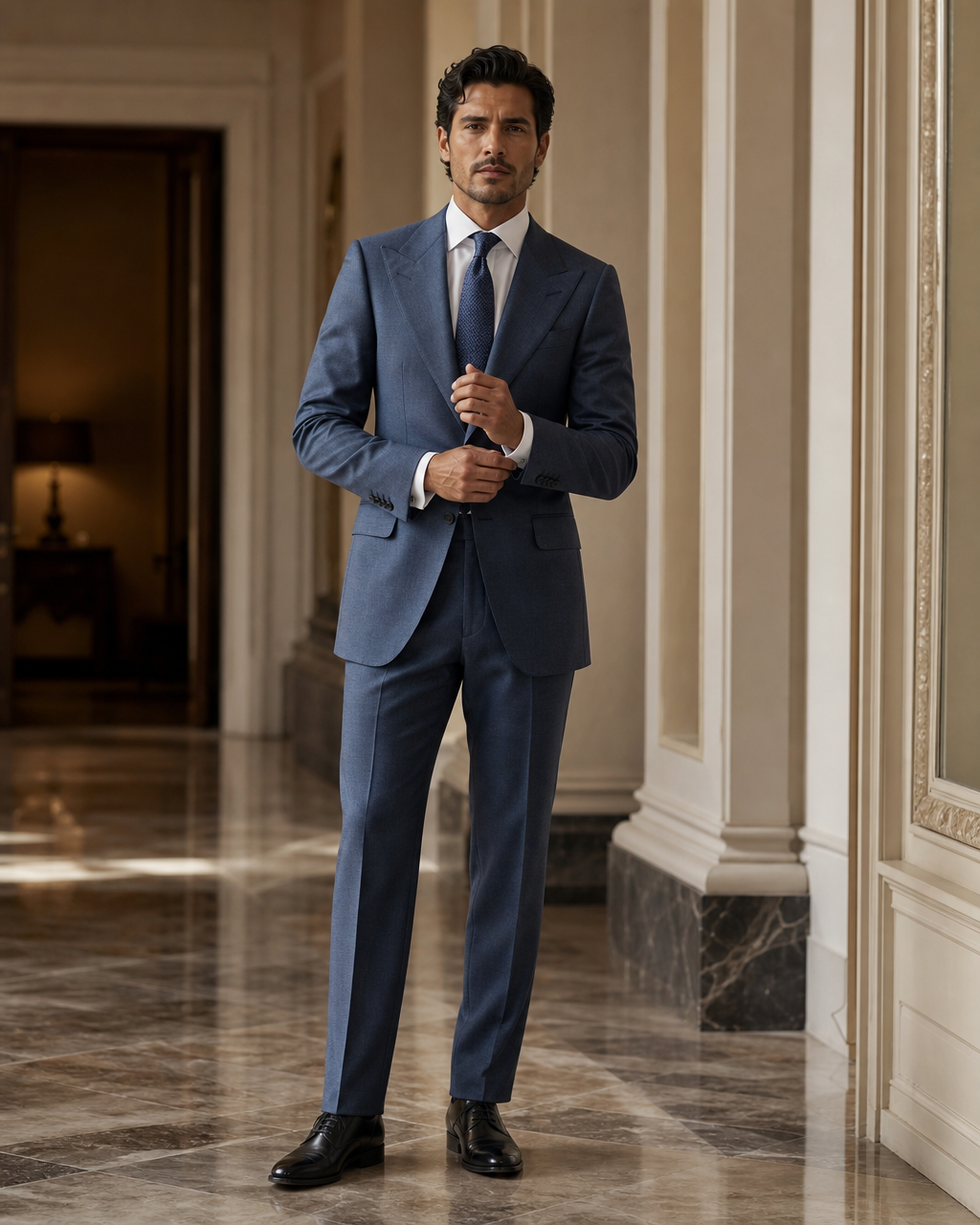 Slate Blue Flannel Winter Suit - Custom Made to Measure front view