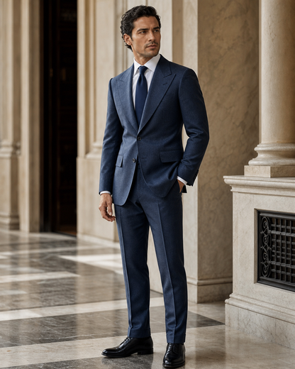 Slate Blue Flannel Winter Suit - Custom Made to Measure side back view