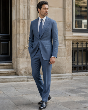 Slate Blue Linen Peak Lapel Suit — Custom Made to Measure — 3
