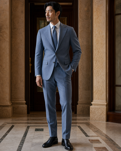 Slate Blue Seersucker Beach Wedding Suit - Custom Made to Measure side back view
