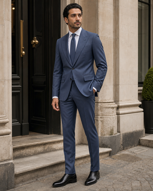 Slate Blue Silk Blend Peak Lapel Suit — Custom Made to Measure — 3