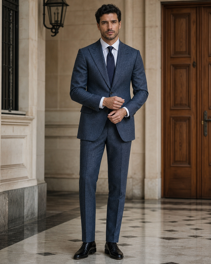 Slate Blue Tweed Winter Suit - Custom Made to Measure front view