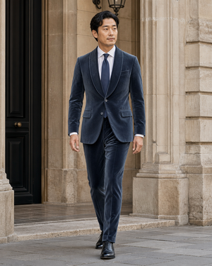 Slate Blue Velvet Shawl Lapel Suit — Custom Made to Measure — 1