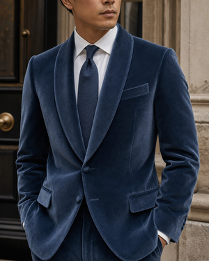 Slate Blue Velvet Shawl Lapel Suit — Custom Made to Measure — 4