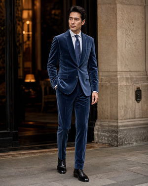 Slate Blue Velvet Shawl Lapel Suit — Custom Made to Measure — 3