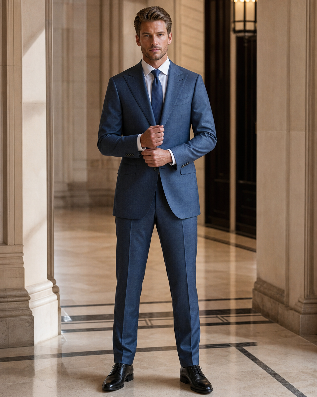 Slate Blue Wool Outdoor Wedding Suit - Custom Made to Measure front view