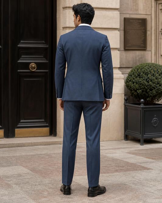 Slate Blue Wool Shawl Lapel Suit - Custom Made to Measure back view