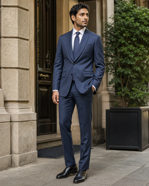 Slate Blue Wool Shawl Lapel Suit — Custom Made to Measure — 3