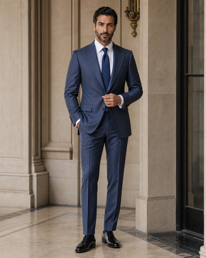 Slate Blue Wool Winter Suit - Custom Made to Measure front view