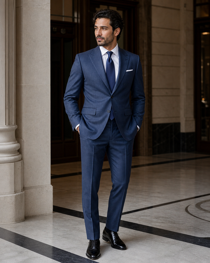 Slate Blue Wool Winter Suit - Custom Made to Measure side back view