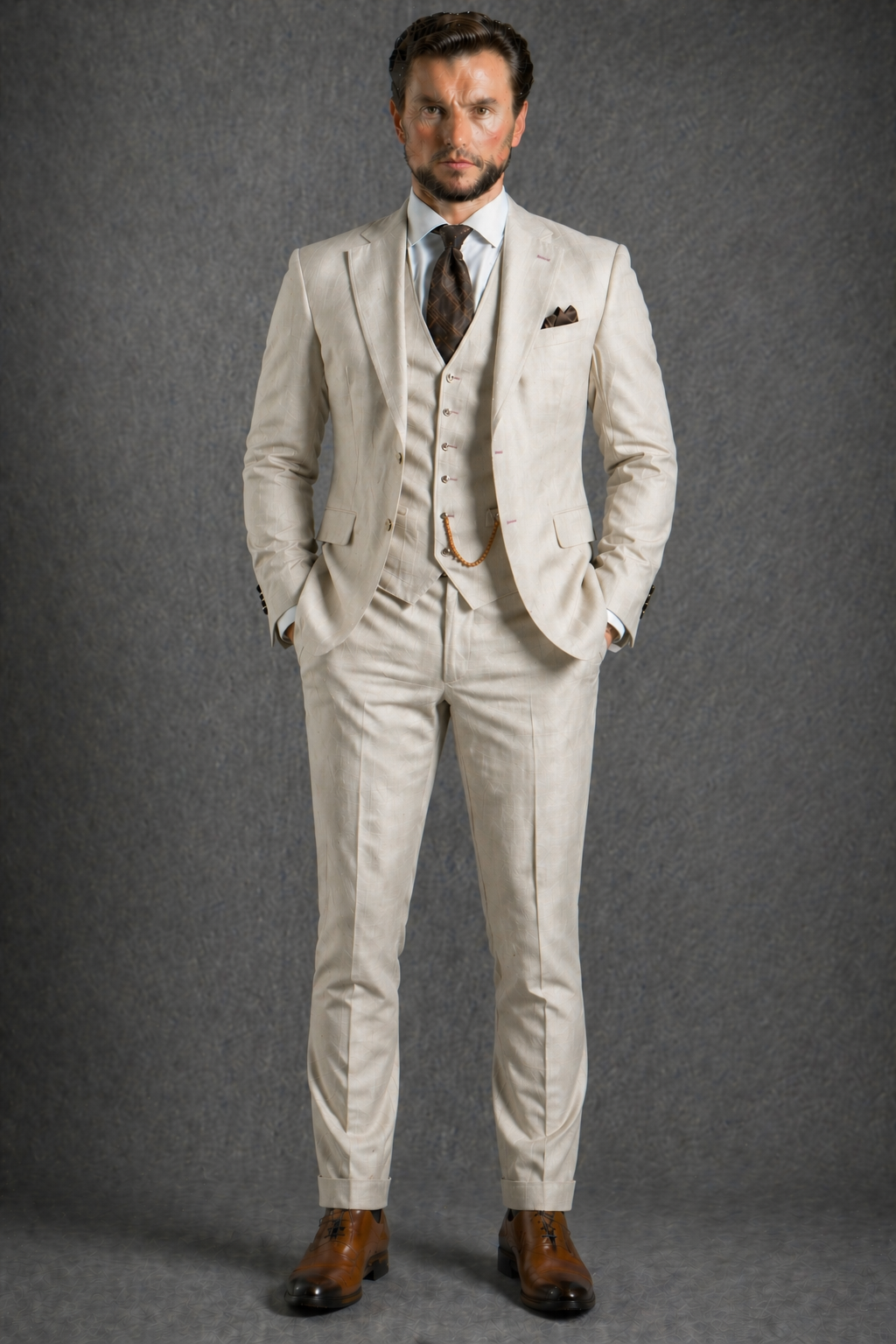 Stone Linen Slim Fit Suit — Custom Made to Measure