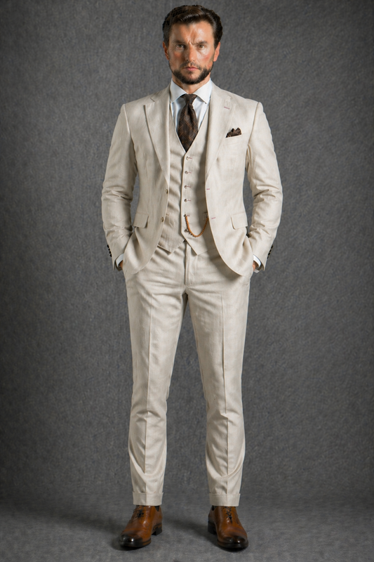 Stone Linen Slim Fit Suit — Custom Made to Measure