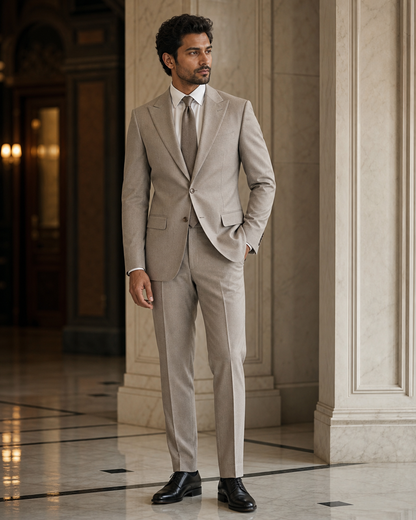 Stone Cashmere Blend Winter Suit - Custom Made to Measure side back view