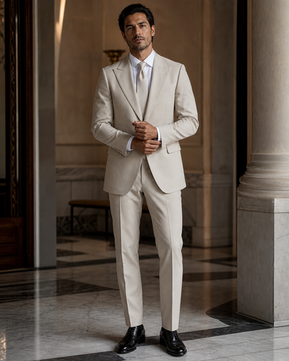 Stone Cotton Outdoor Wedding Suit - Custom Made to Measure front view