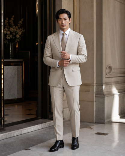 Stone Cotton Summer Suit - Custom Made to Measure front view