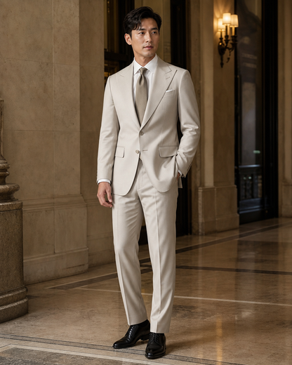 Stone Cotton Summer Suit - Custom Made to Measure side back view