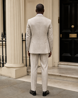 Stone Linen Peak Lapel Suit — Custom Made to Measure — 2