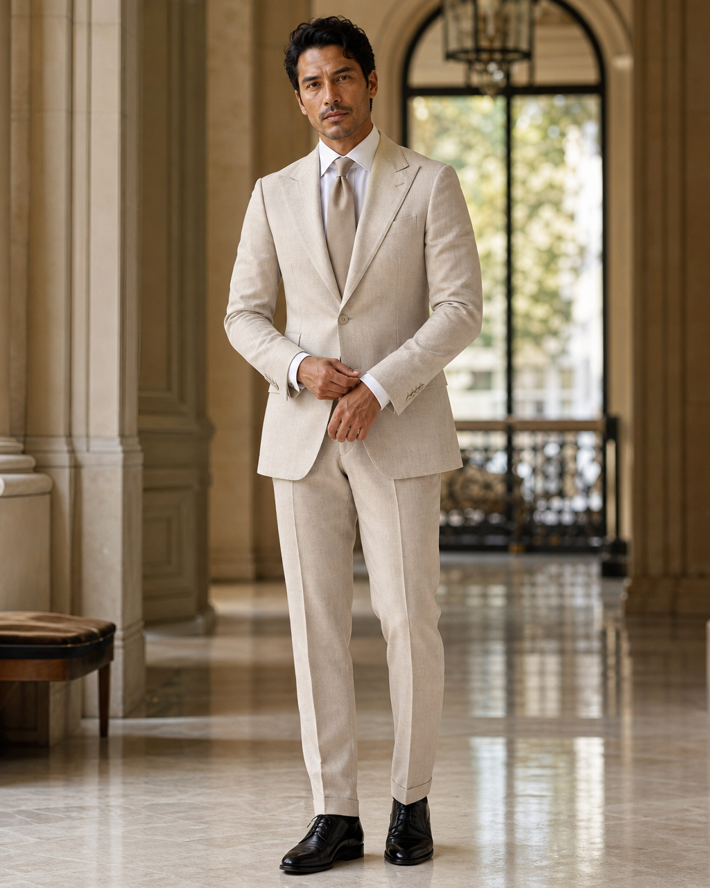 Stone Linen Summer Suit - Custom Made to Measure front view