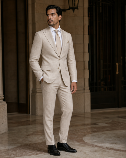 Stone Linen Summer Suit - Custom Made to Measure side back view
