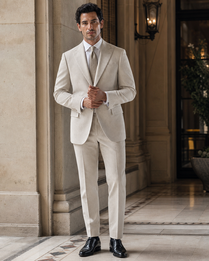 Stone Seersucker Beach Wedding Suit - Custom Made to Measure front view