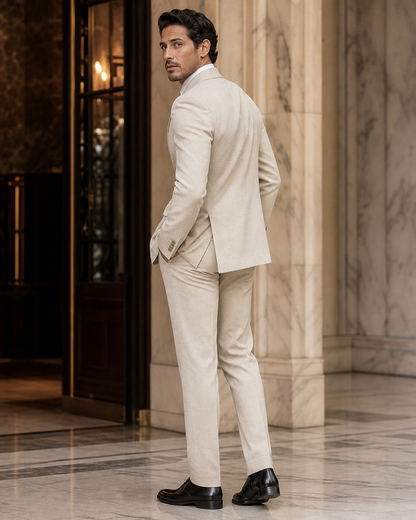 Stone Seersucker Beach Wedding Suit - Custom Made to Measure side back view