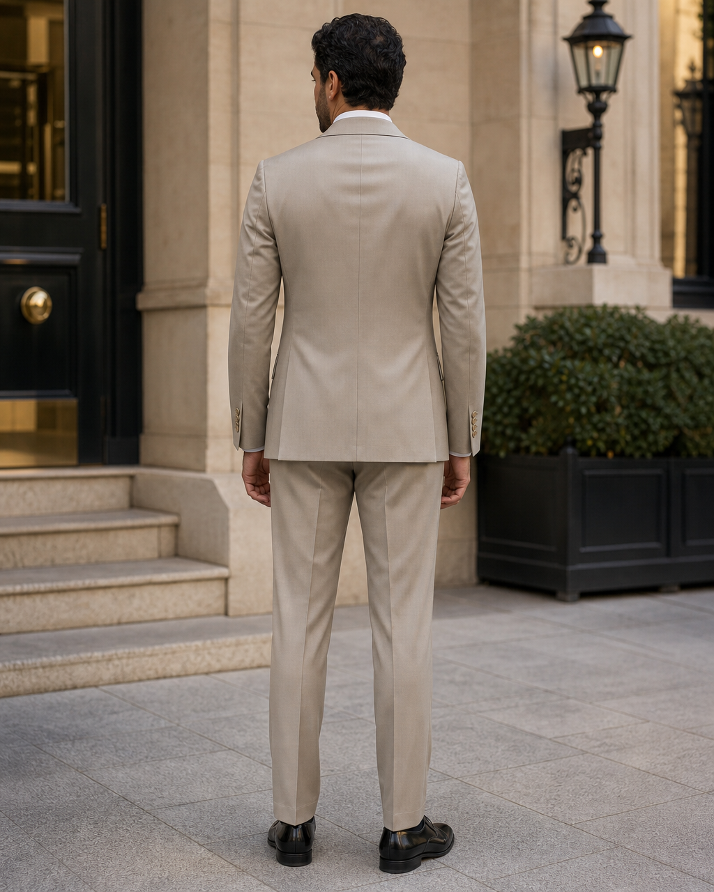 Stone Silk Blend Shawl Lapel Suit - Custom Made to Measure back view