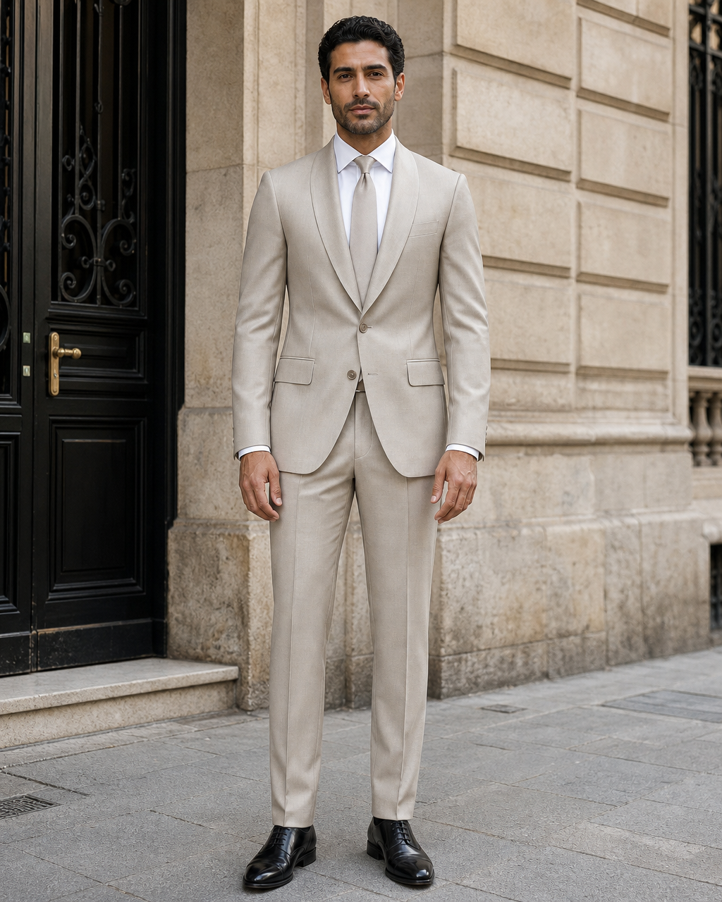 Stone Silk Blend Shawl Lapel Suit - Custom Made to Measure front view