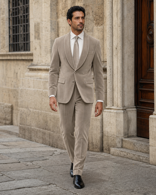 Stone Velvet Shawl Lapel Suit - Custom Made to Measure front view