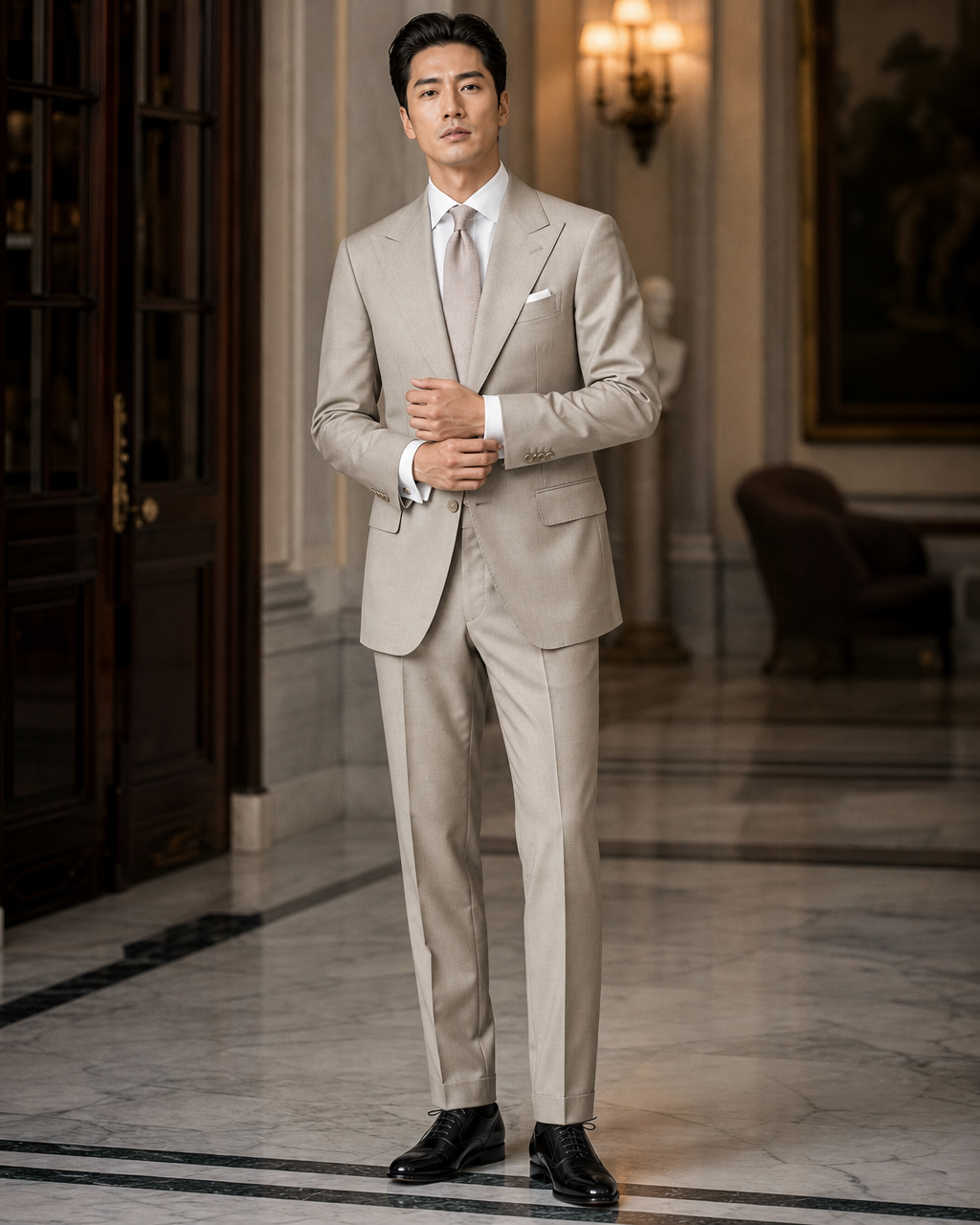 Stone Wool Outdoor Wedding Suit - Custom Made to Measure front view