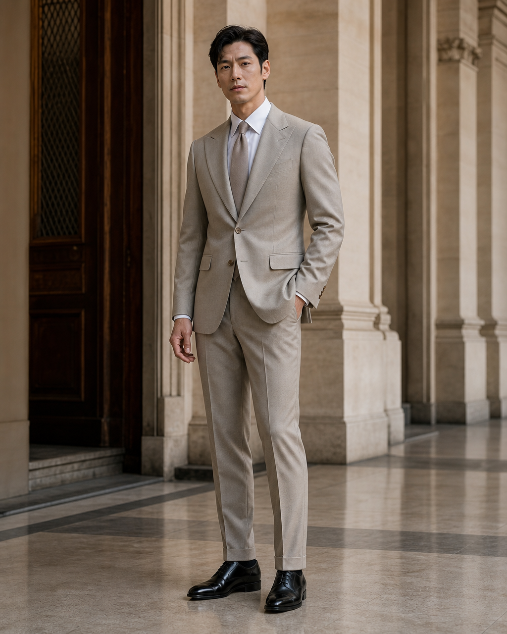 Stone Wool Outdoor Wedding Suit - Custom Made to Measure side back view