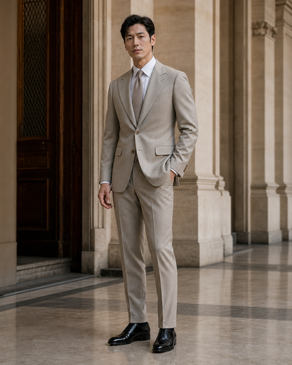 Stone Wool Outdoor Wedding Suit - Custom Made to Measure side back view