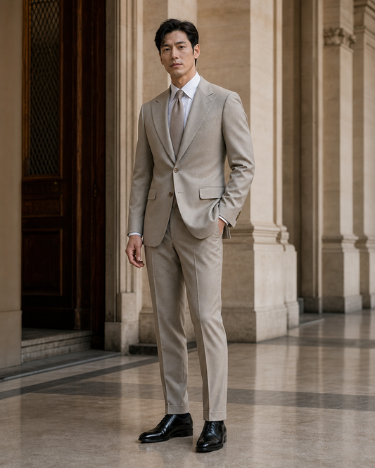 Stone Wool Outdoor Wedding Suit - Custom Made to Measure side back view