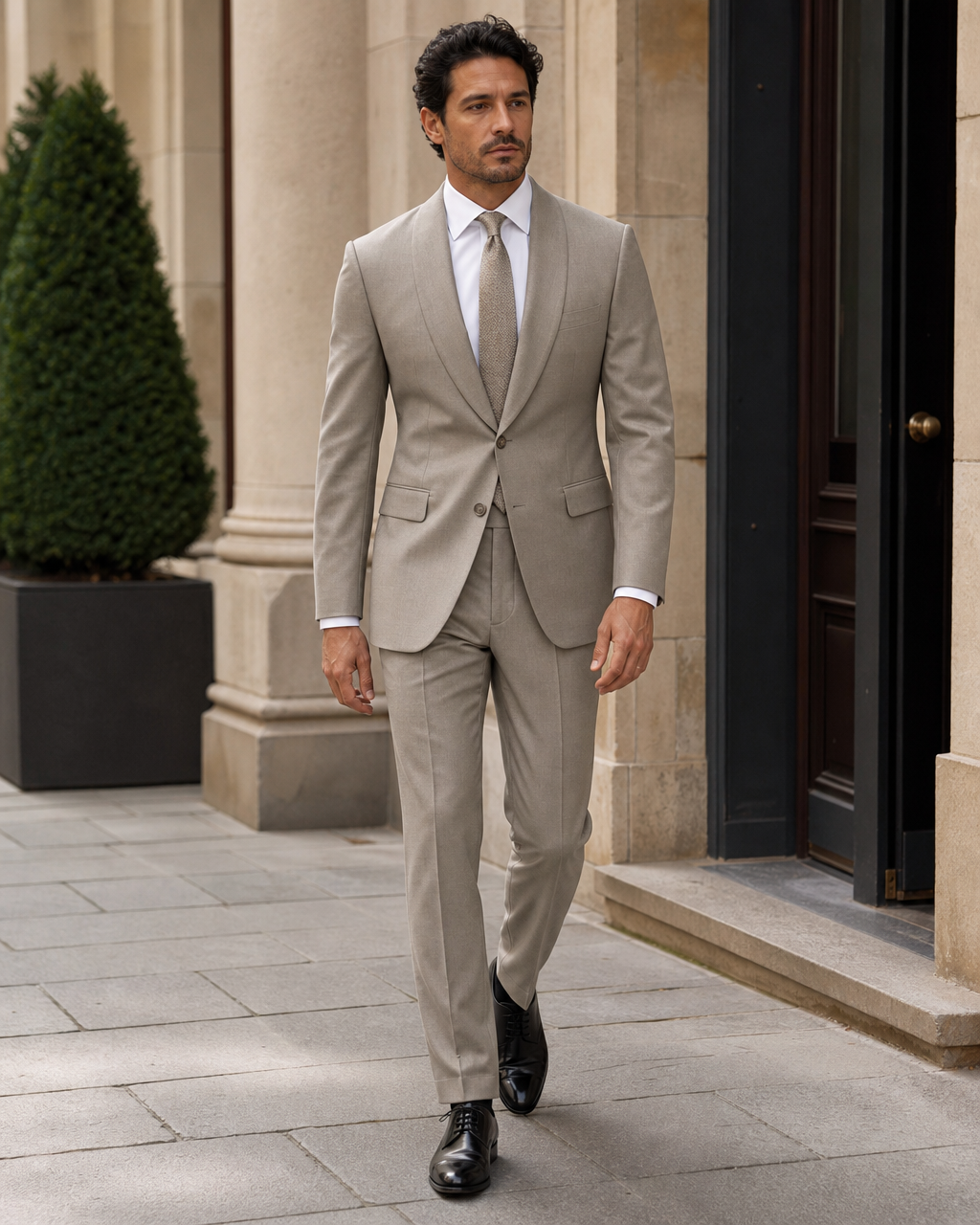 Stone Wool Shawl Lapel Suit — Custom Made to Measure