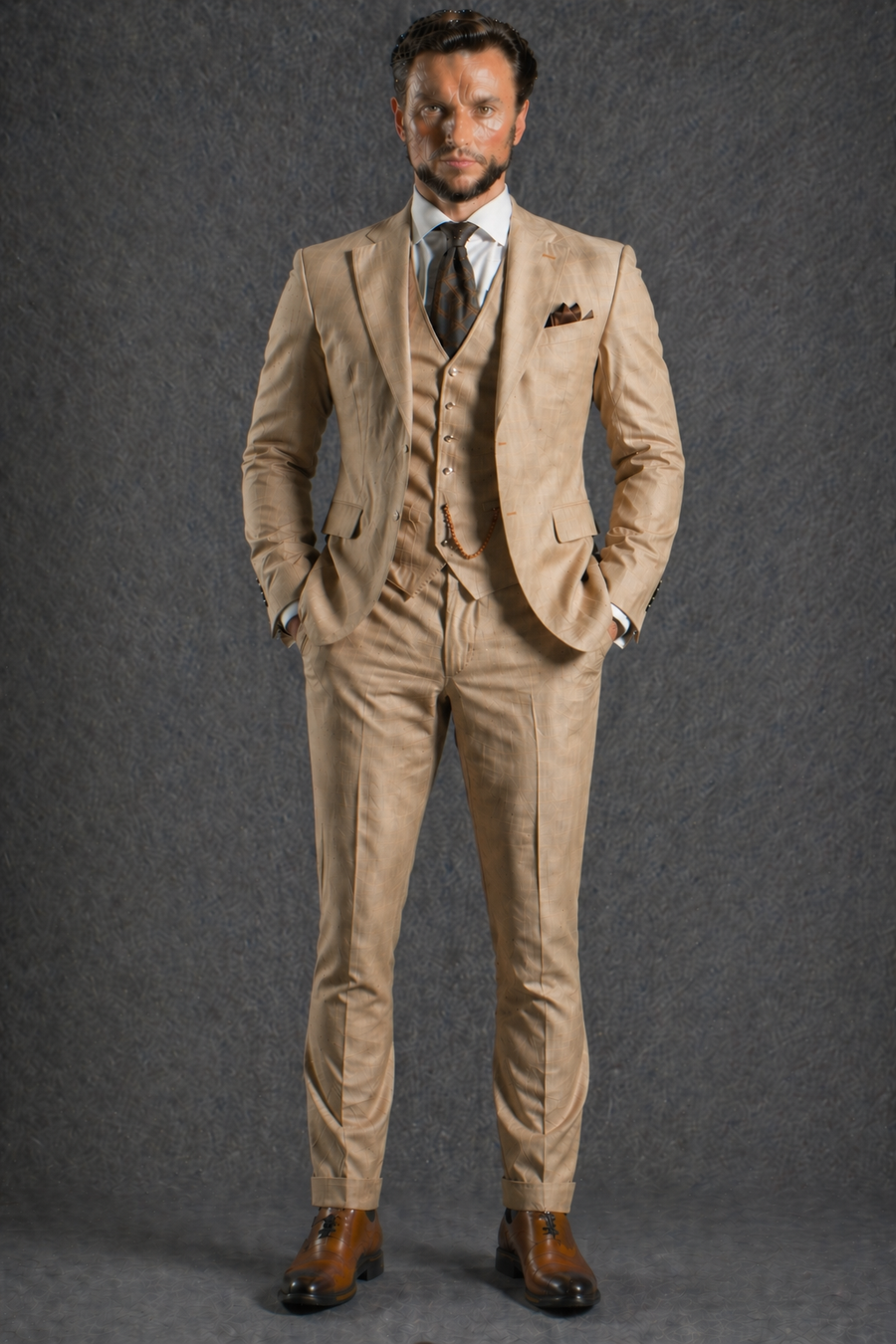 Tan Linen Slim Fit Suit — Custom Made to Measure