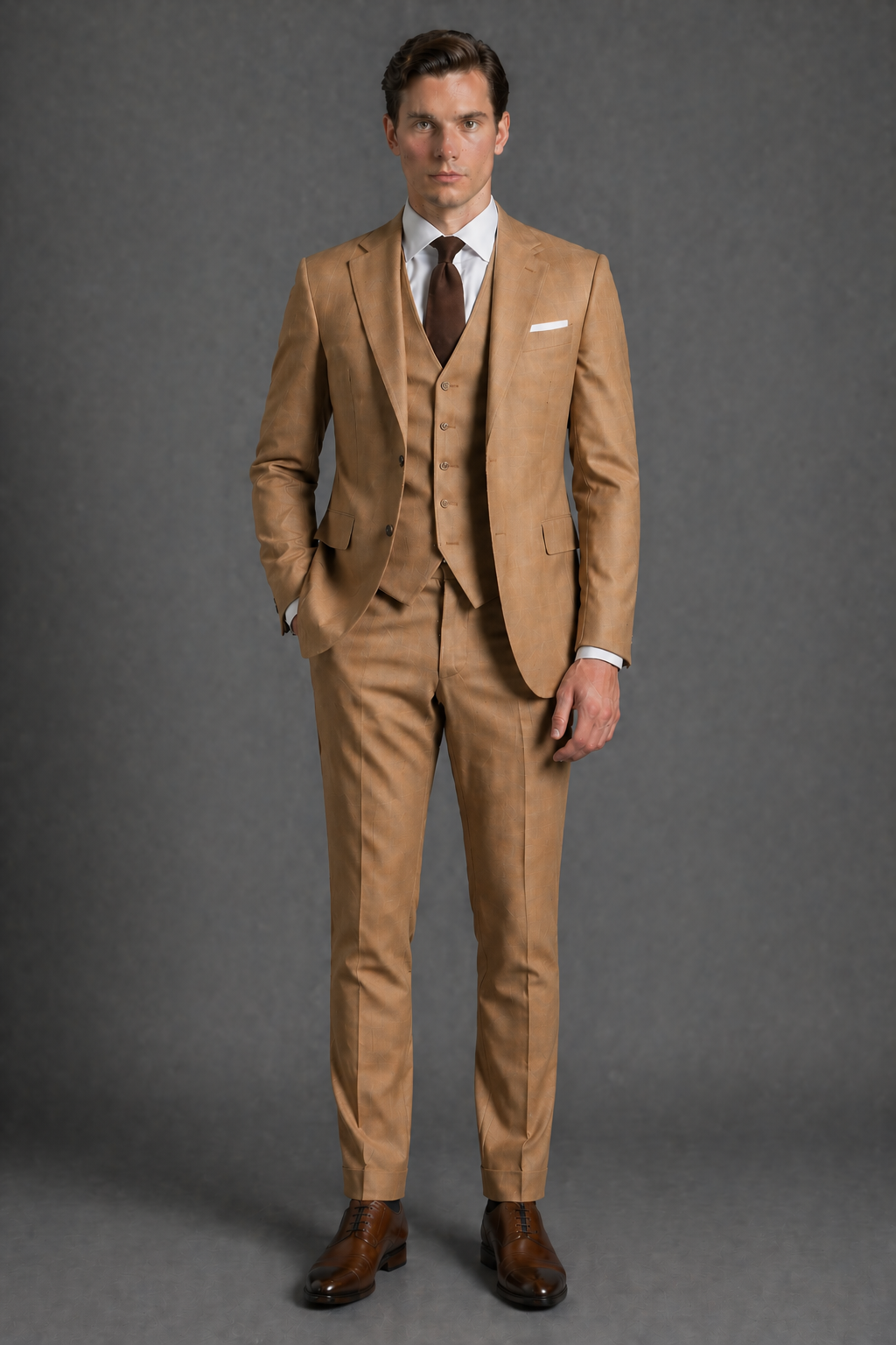 Tan Wool Father of the Bride Suit — Custom Made to Measure