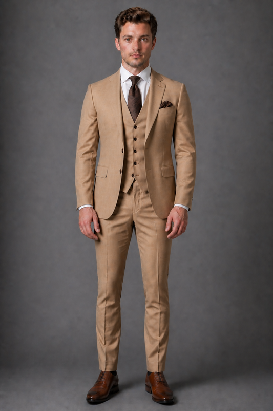 Tan Wool Slim Fit Suit — Custom Made to Measure