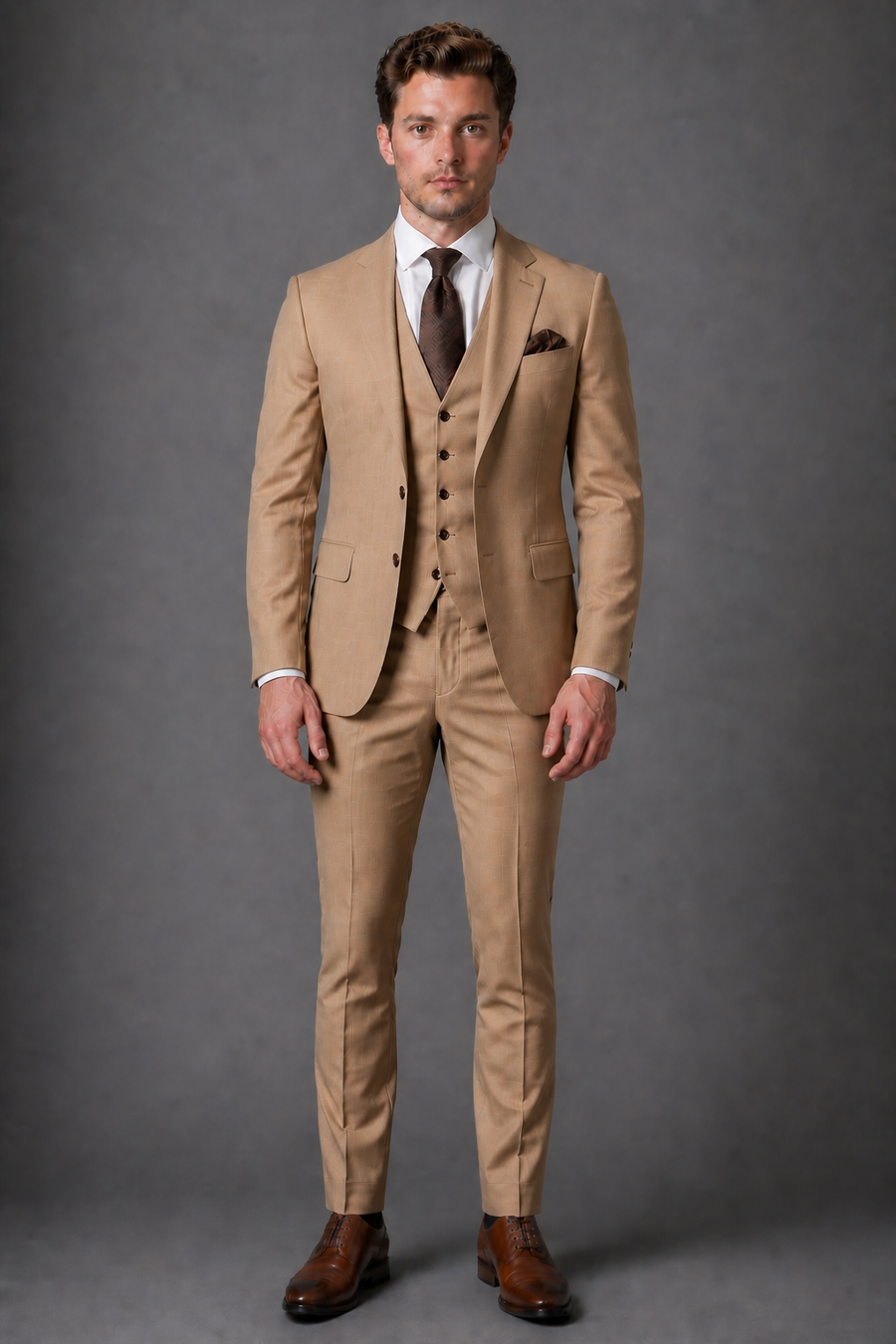 Tan Wool Slim Fit Suit — Custom Made to Measure