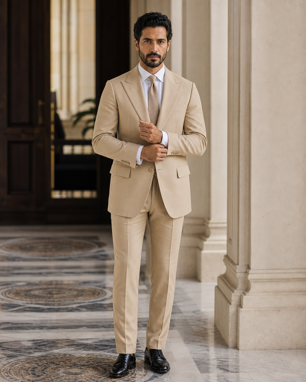 Tan Cotton Beach Wedding Suit - Custom Made to Measure front view