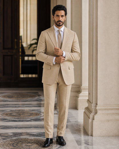 Tan Cotton Beach Wedding Suit - Custom Made to Measure front view