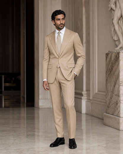 Tan Cotton Beach Wedding Suit - Custom Made to Measure side back view