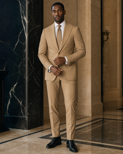 Tan Cotton Outdoor Wedding Suit - Custom Made to Measure front view