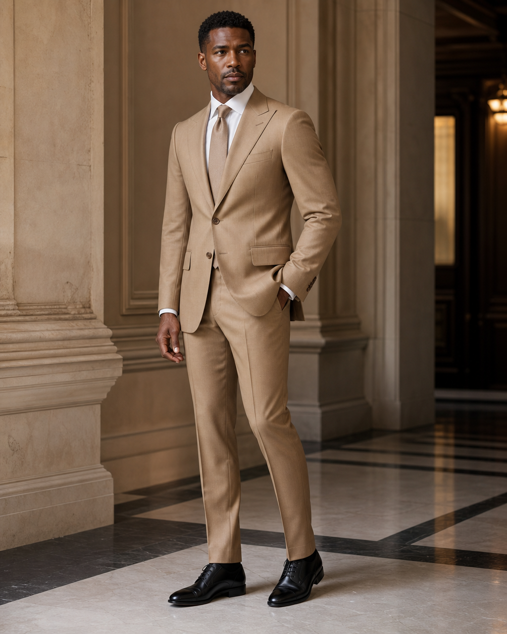 Tan Cotton Outdoor Wedding Suit - Custom Made to Measure side back view