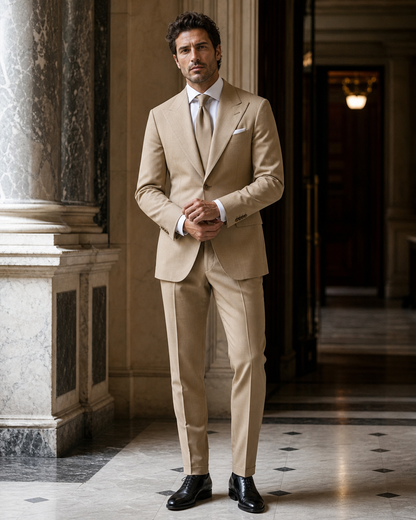 Tan Cotton Summer Suit - Custom Made to Measure front view