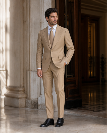 Tan Cotton Summer Suit - Custom Made to Measure side back view