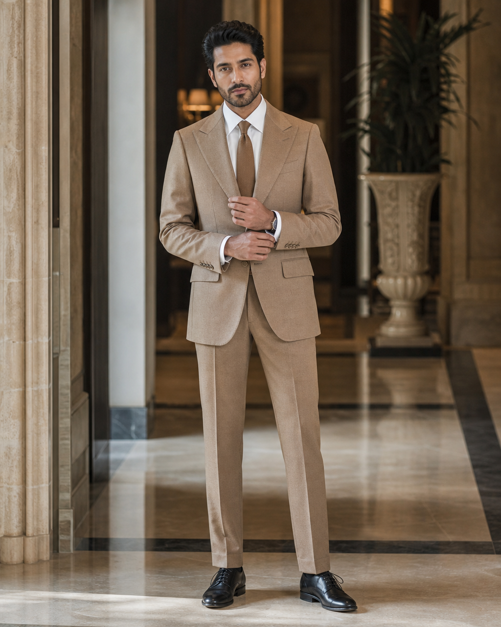 Tan Flannel Winter Suit - Custom Made to Measure front view
