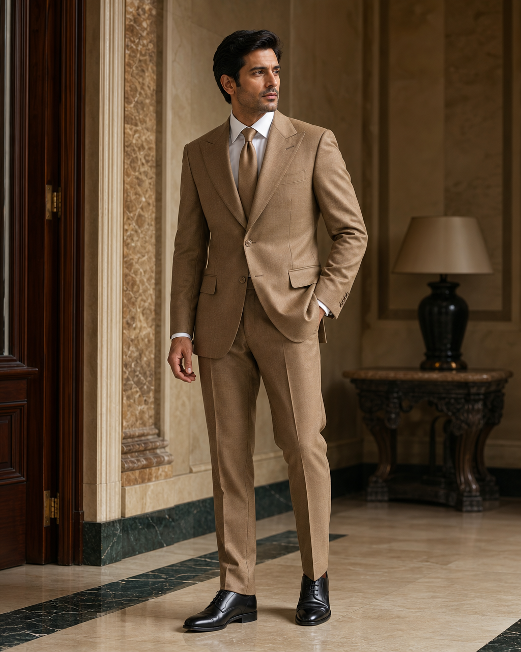Tan Flannel Winter Suit - Custom Made to Measure side back view