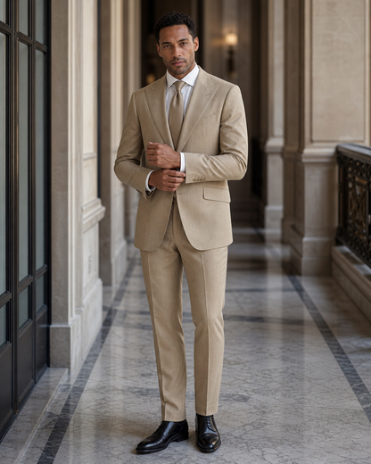 Tan Linen Beach Wedding Suit - Custom Made to Measure front view