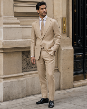 Tan Linen Peak Lapel Suit — Custom Made to Measure — 3
