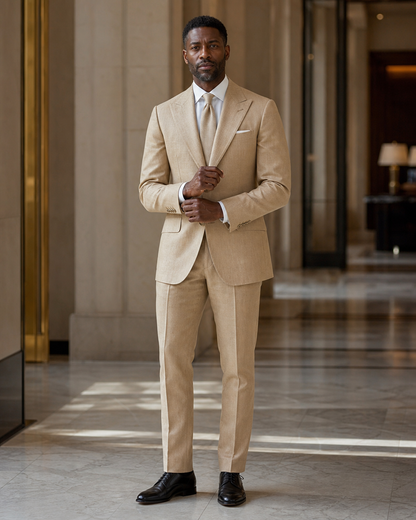 Tan Linen Summer Suit - Custom Made to Measure front view